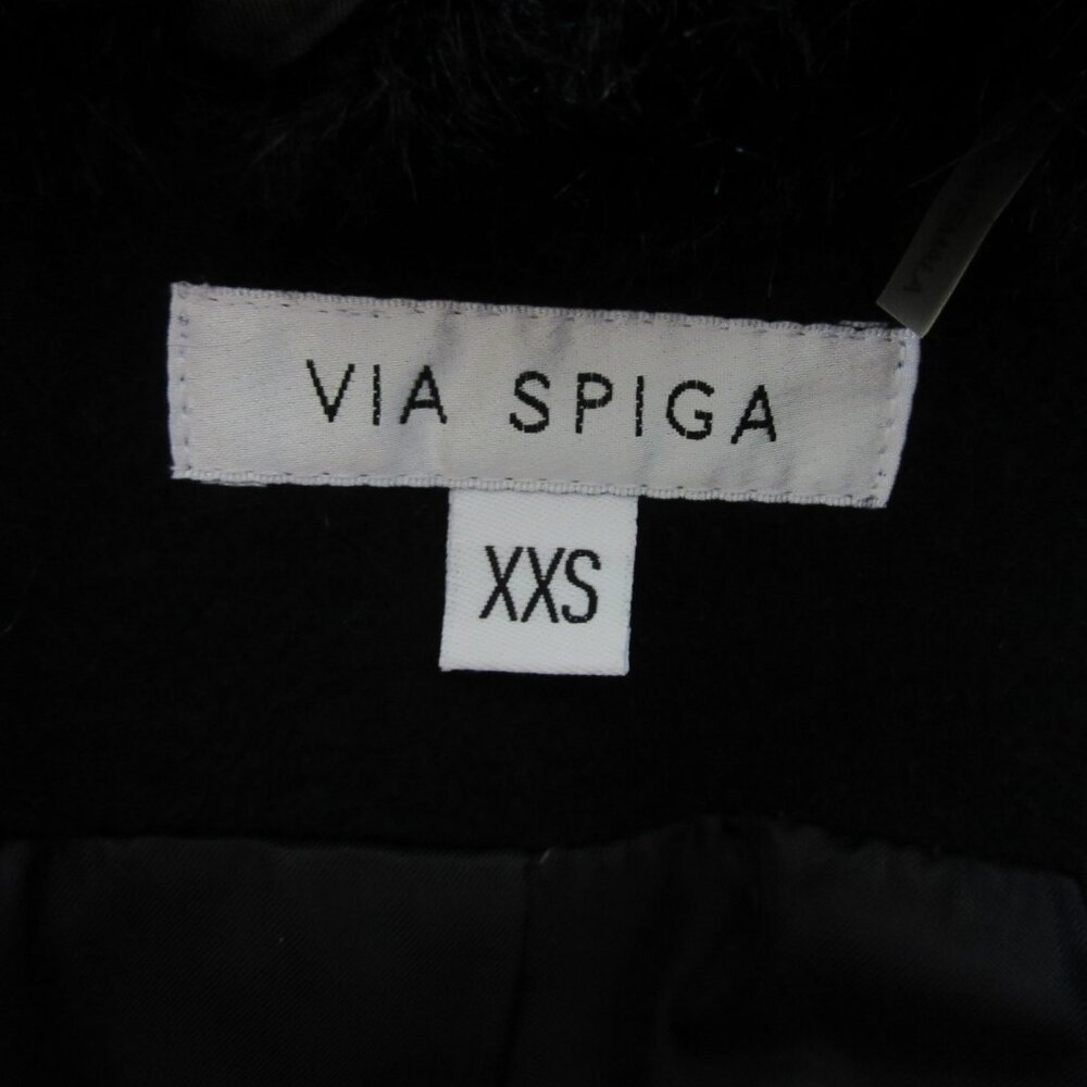 VIA SPIGA Black Faux Fur Trim Wool Belted XXS Coat - Picture 6 of 8